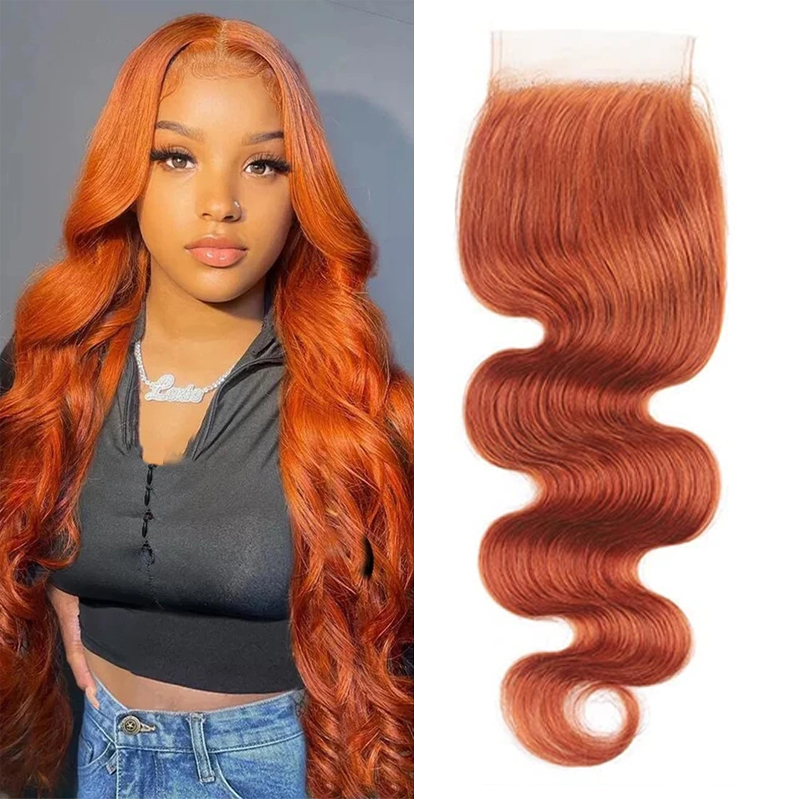 4x4 lace closure Ginger Orange color straight