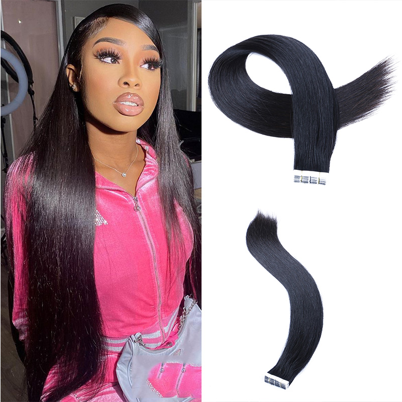 Tape in human hair extensions black color