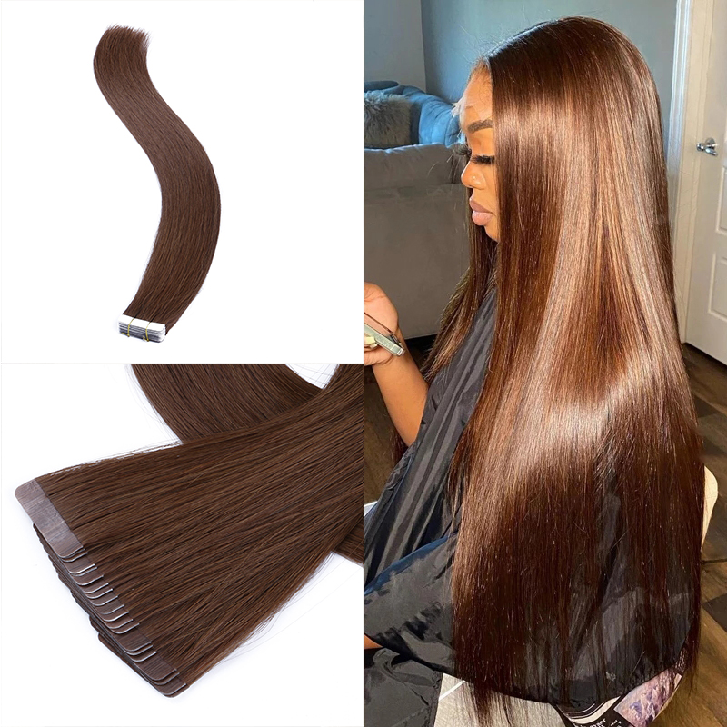 Tape in human hair extensions light brown color