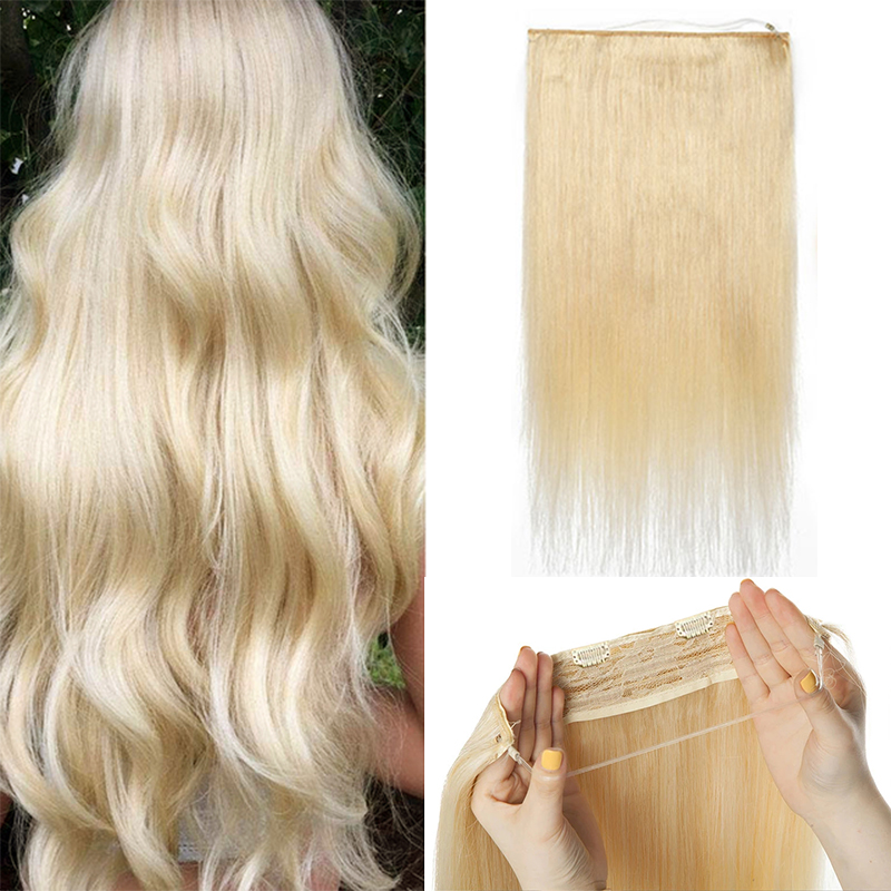 wrie in hair extensions with 4 clips white color  613#