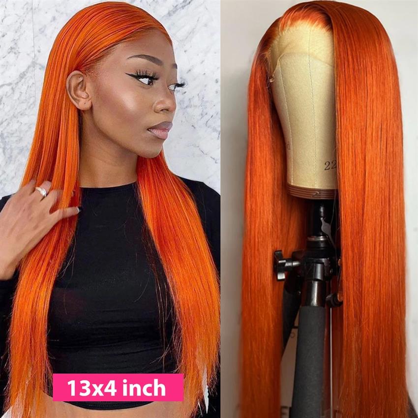 13x4 lace frontal wig ginger orange color straight 100% human hair