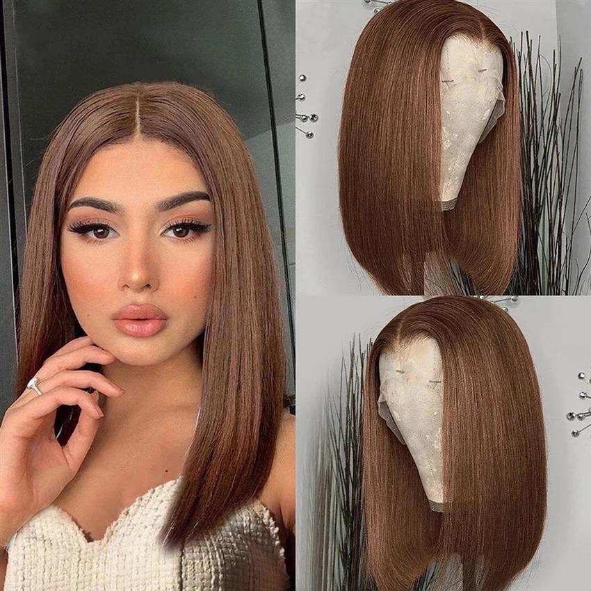 13x4 lace frontal wig straight bob light brown color #4