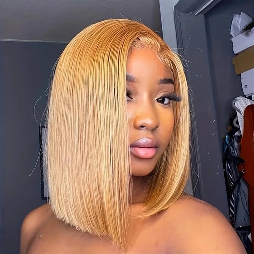 13x4 lace frontal bob wig straight honey blonde color