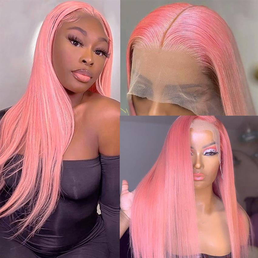 13x4 lace wig pink color straight
