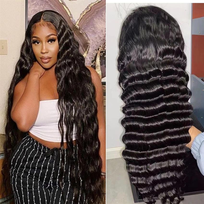 13x4 lace frontal wig deep wave 100% human hair natural color