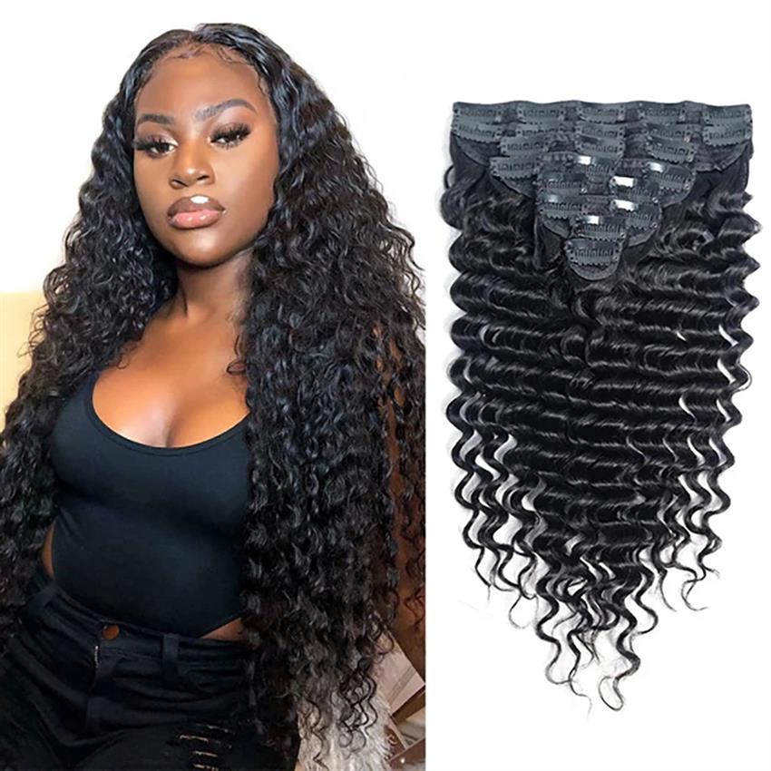 clip in human hair deep wave natural color
