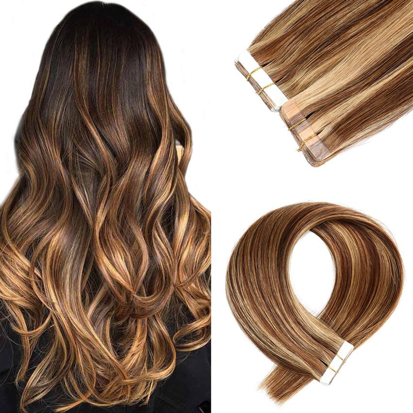 Tape in human hair extensions ombre two tone p4 27 color