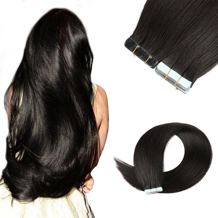 Tape in human hair extensions natural color