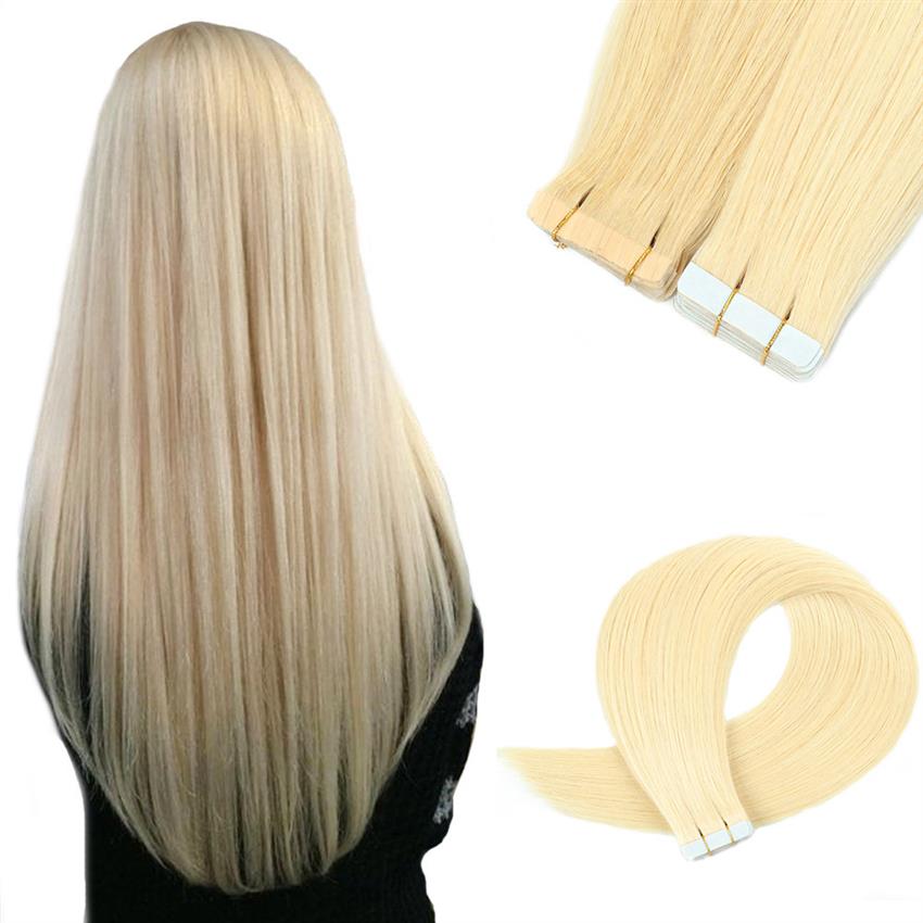 Tape in human hair extensions white color color 60#