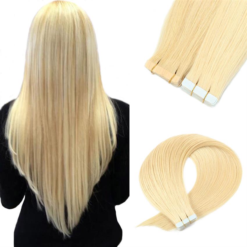 Tape in human hair extensions blonde color 613#
