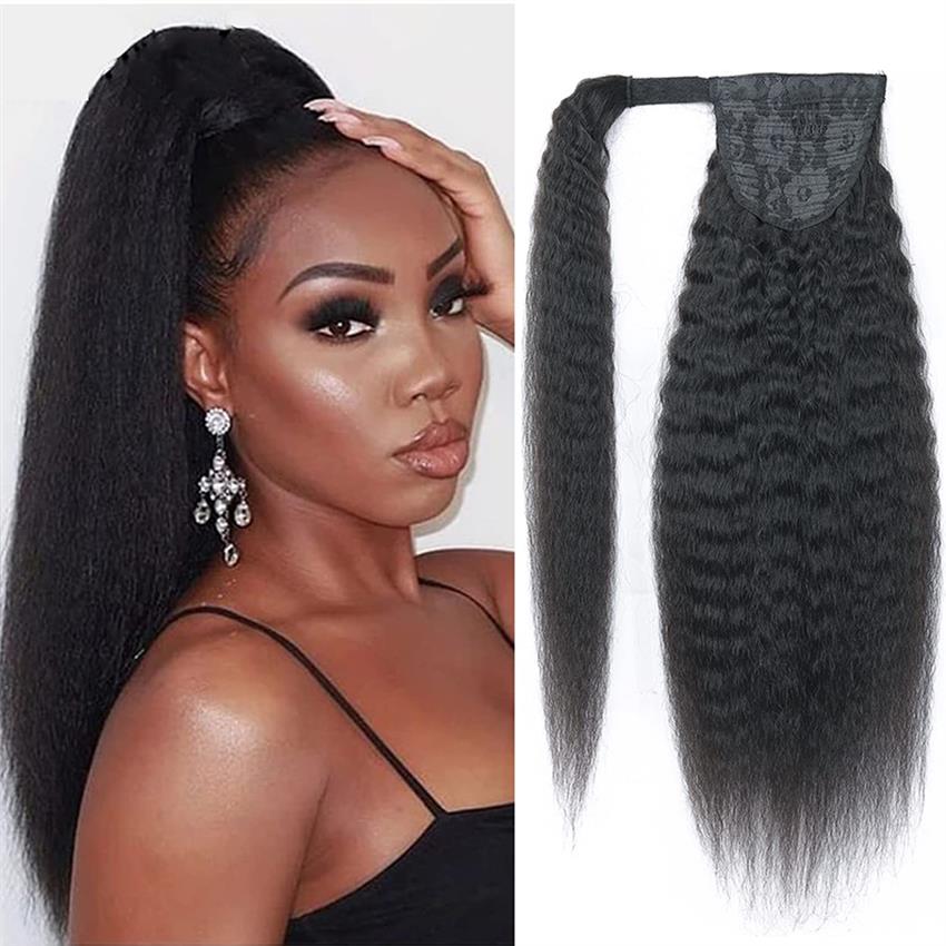 pony tail natural color 1B# kinky straight curly