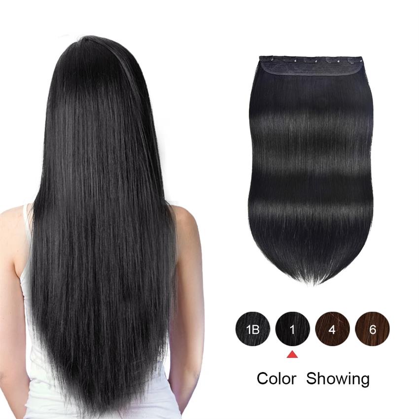 clip in human hair straight black color 1#