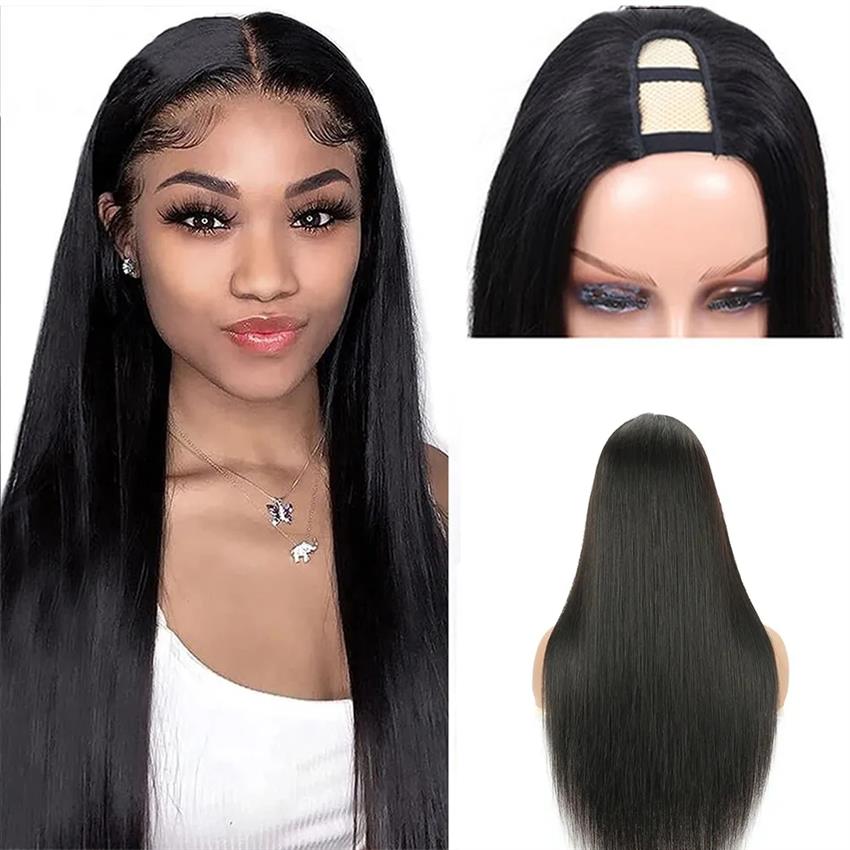 U part wig straight natural color 1B#